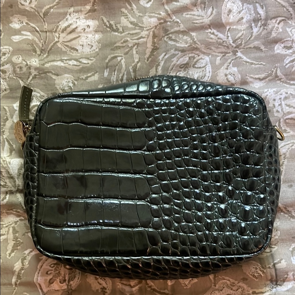 Clare V Dark Green Faux Crocodile Embossed Crossbody Bag